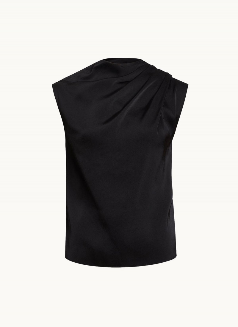 Black Donna Karan Sleeveless Draped Mockneck Sweaters and Tops | Israel_DK24383