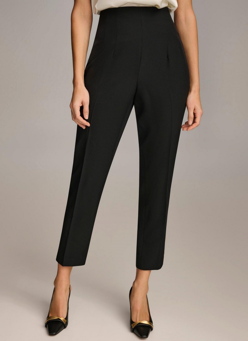 Black Donna Karan Slim Flat Front Pants | Israel_DK31103