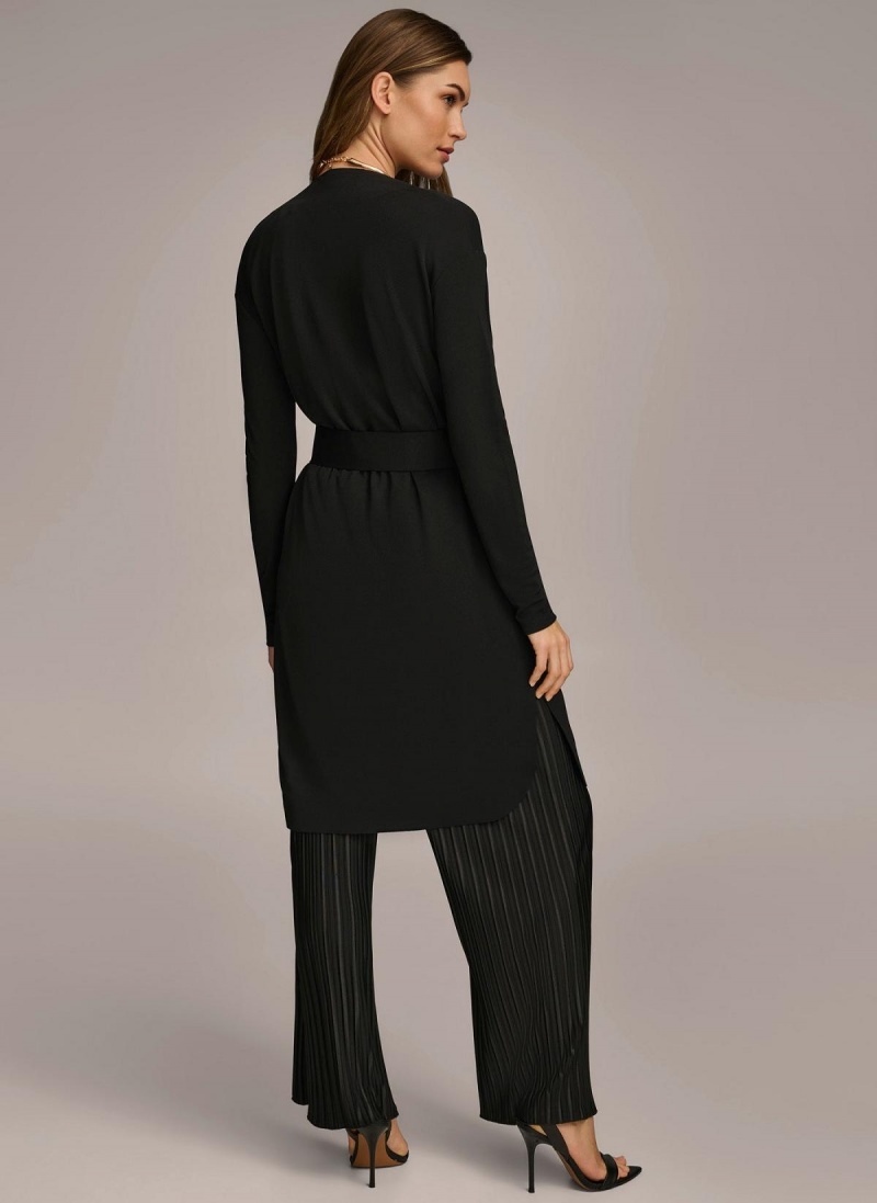 Black Donna Karan Tie Waist Cardigan Sweaters and Tops | Israel_DK35787