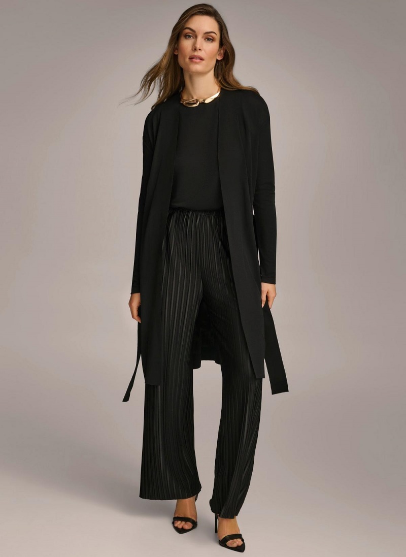 Black Donna Karan Tie Waist Cardigan Sweaters and Tops | Israel_DK35787