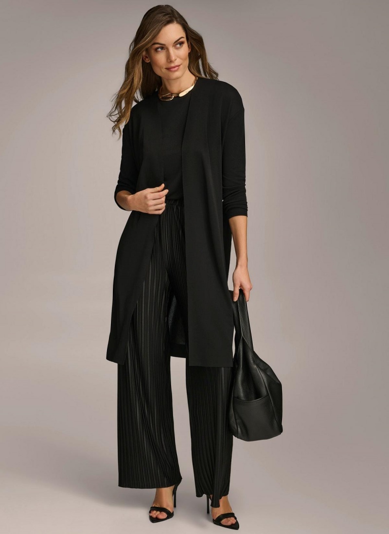 Black Donna Karan Tie Waist Cardigan Sweaters and Tops | Israel_DK35787