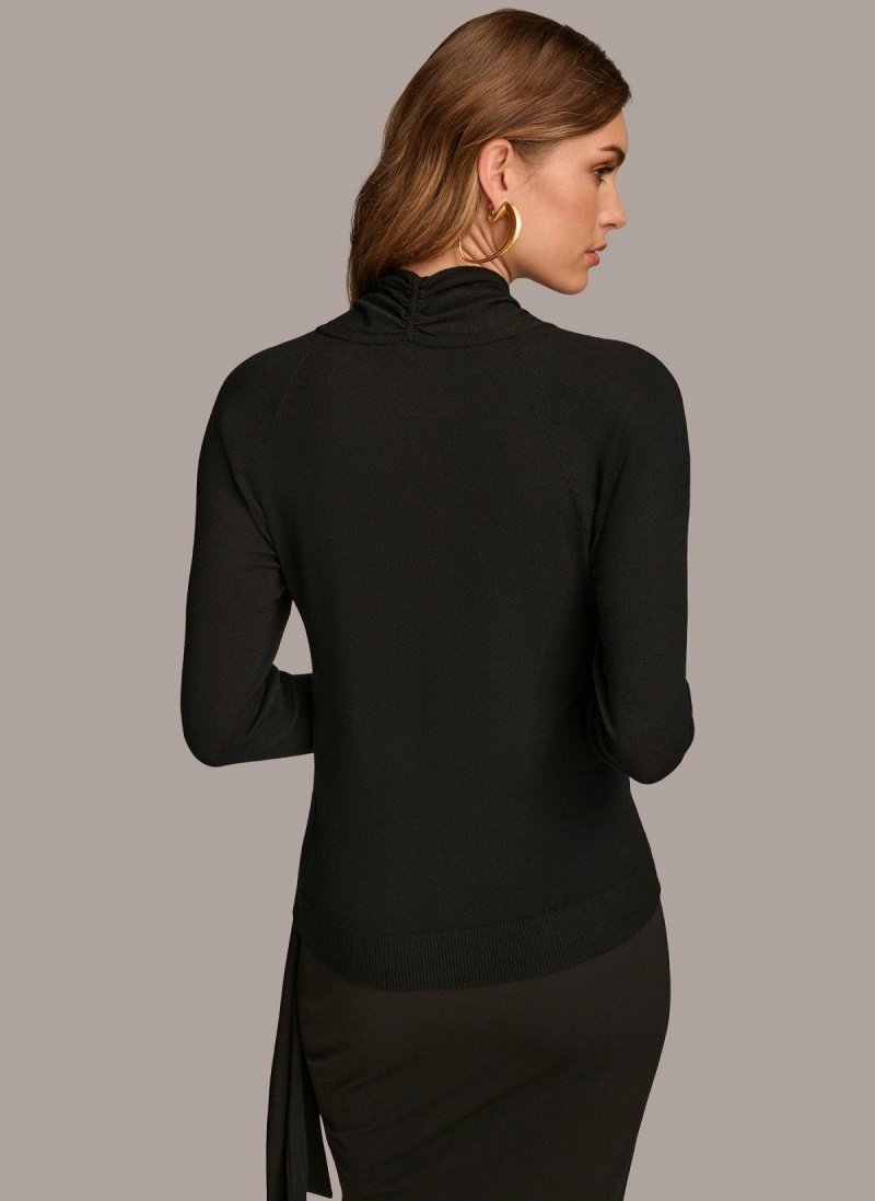 Black Donna Karan Twist Front Sweaters and Tops | Israel_DK95789