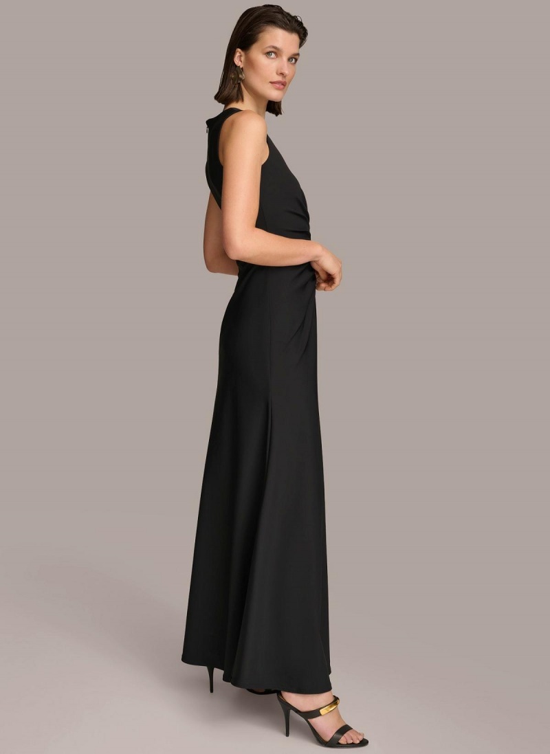 Black Donna Karan Vneck Twist Front Gown Dress | Israel_DK76750