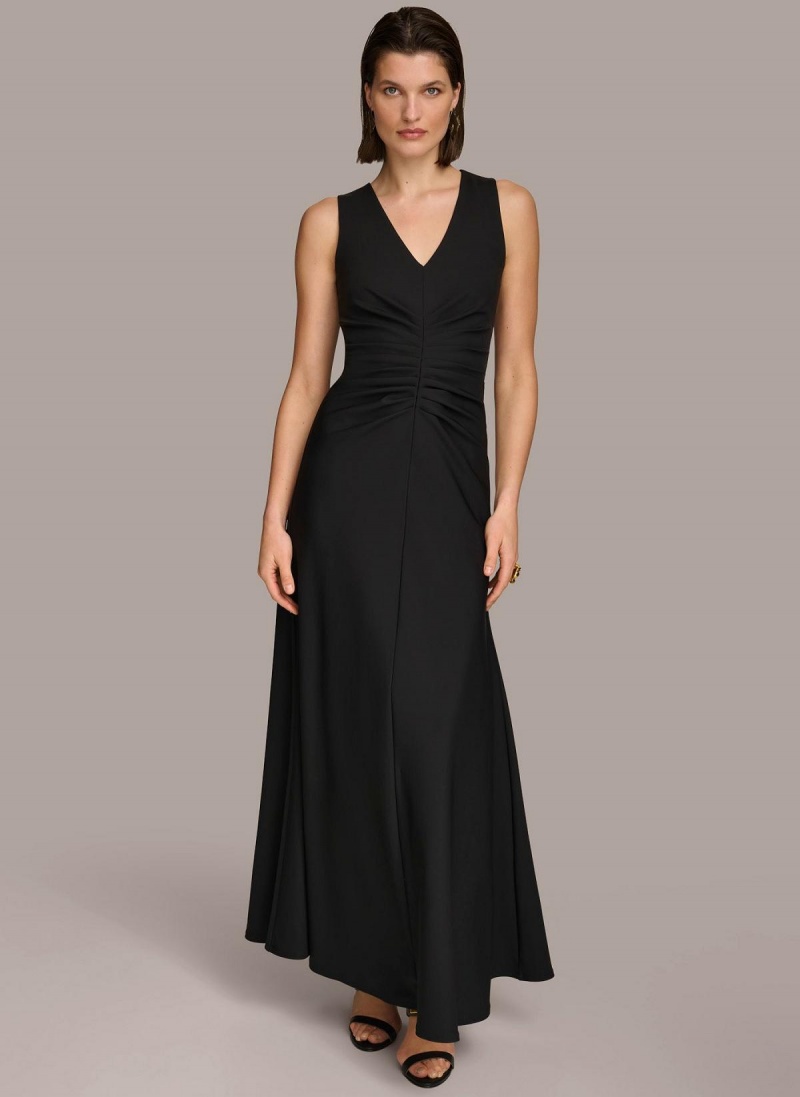 Black Donna Karan Vneck Twist Front Gown Dress | Israel_DK76750