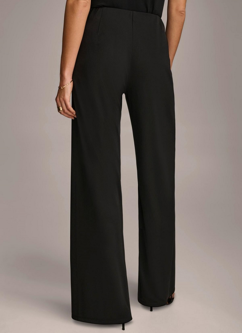 Black Donna Karan Wide Leg Flat Front Pants | Israel_DK20839