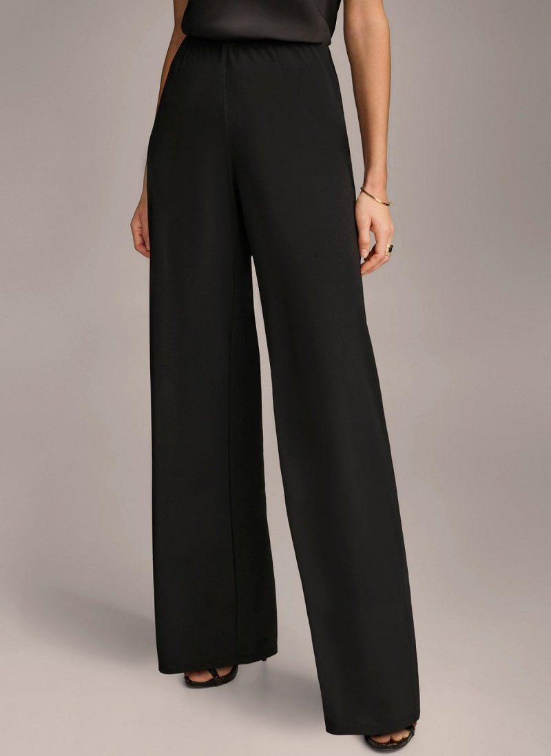 Black Donna Karan Wide Leg Flat Front Pants | Israel_DK20839