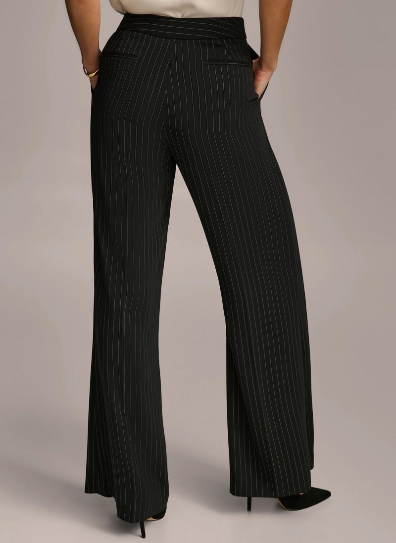 Black Donna Karan Wide Leg Pinstripe Pants | Israel_DK87721