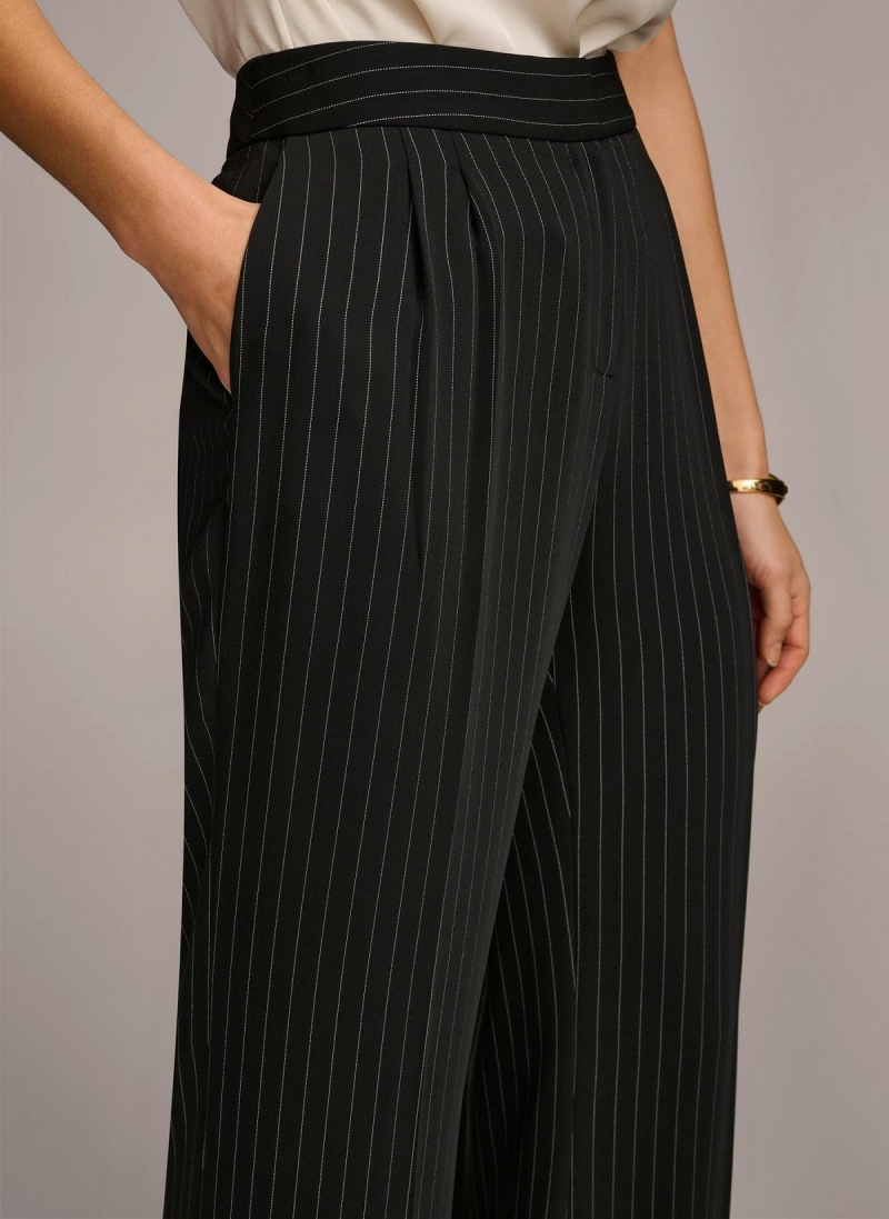 Black Donna Karan Wide Leg Pinstripe Pants | Israel_DK87721