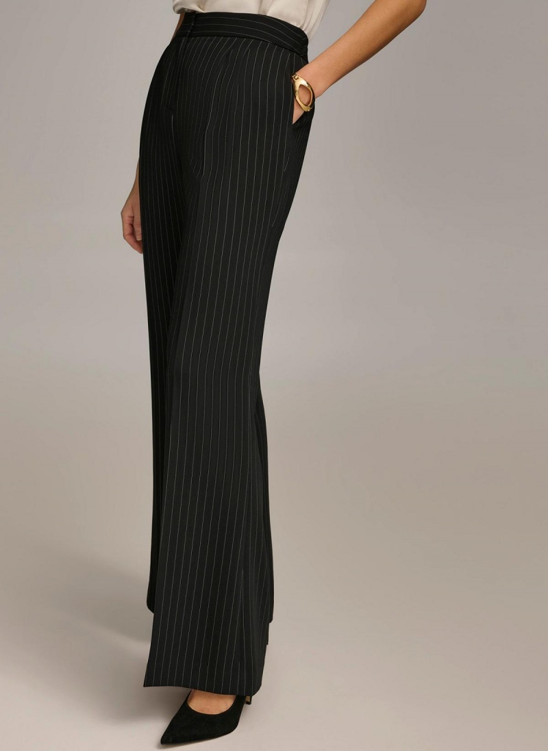 Black Donna Karan Wide Leg Pinstripe Pants | Israel_DK87721