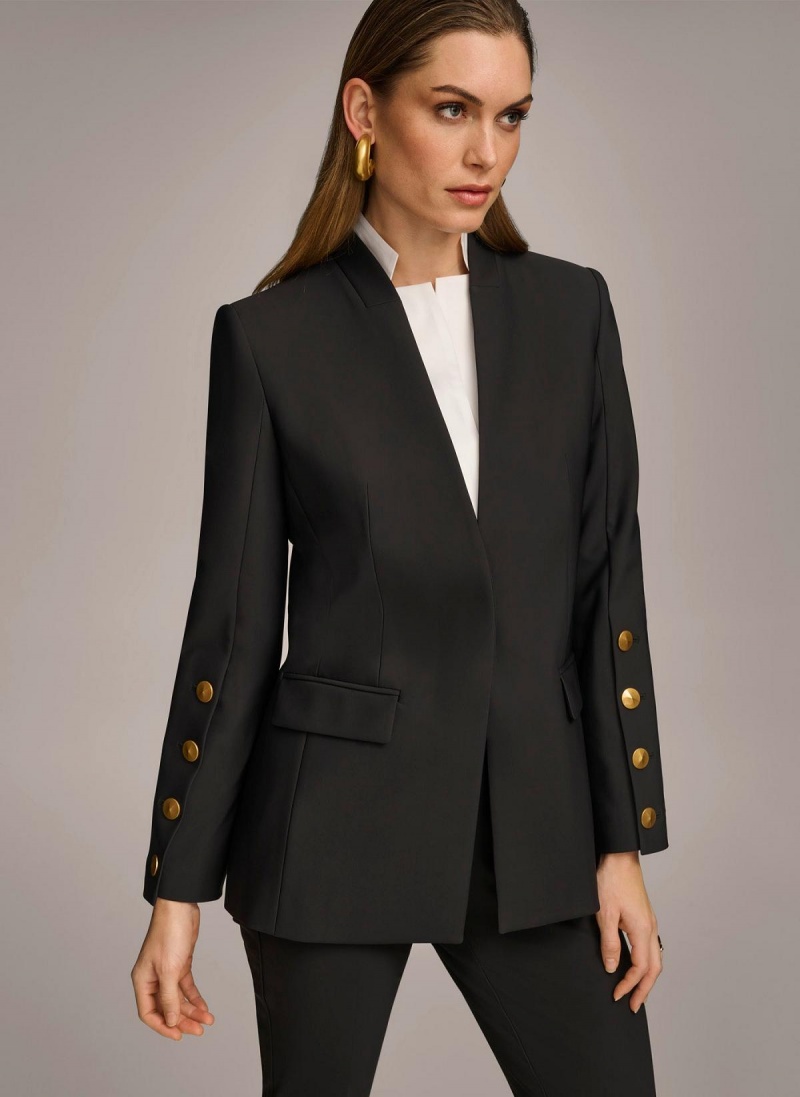 Black Donna Karan With Button Details On Sleeve Jacket | Israel_DK41165