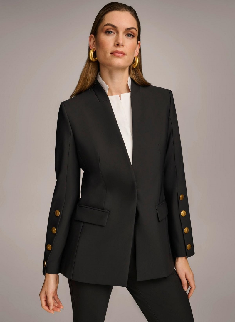 Black Donna Karan With Button Details On Sleeve Jacket | Israel_DK41165