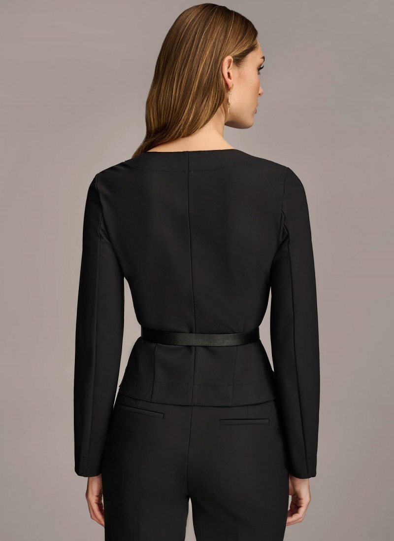 Black Donna Karan Wrap With Belt Jacket | Israel_DK23623