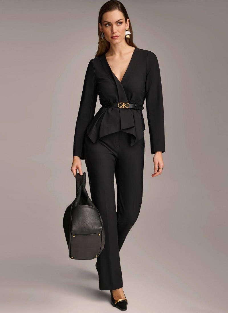 Black Donna Karan Wrap With Belt Jacket | Israel_DK23623