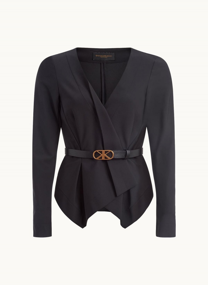 Black Donna Karan Wrap With Belt Jacket | Israel_DK23623