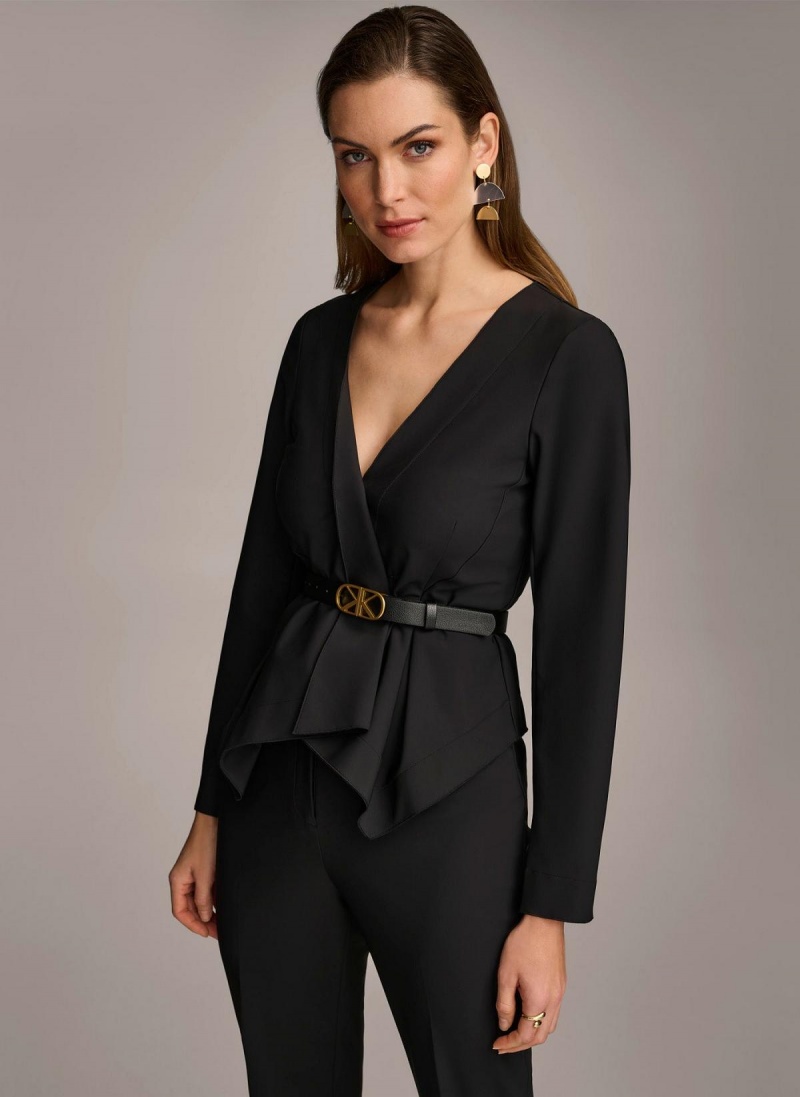 Black Donna Karan Wrap With Belt Jacket | Israel_DK23623