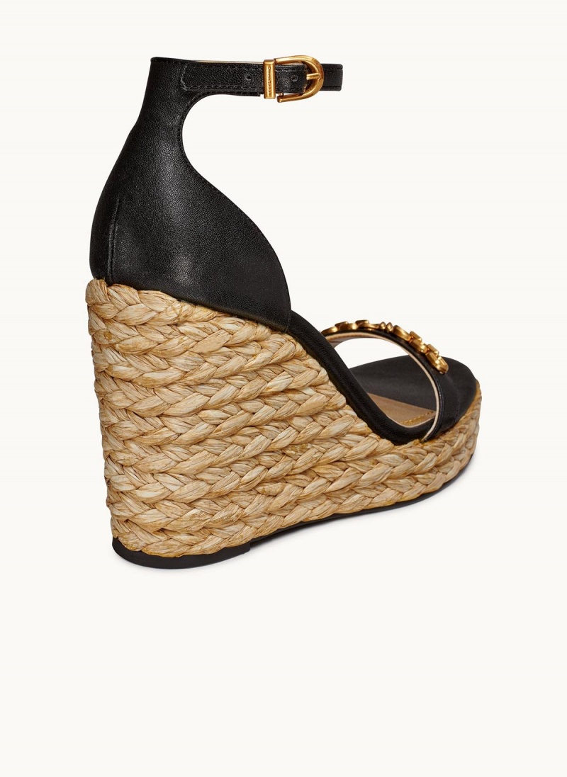 Black Donna Karan Yulissa Ankle Strap Espadrille Sandals | Israel_DK92940