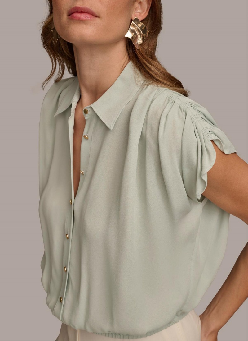 Blue Donna Karan Drop Shoulder Boyfriend Blouse Sweaters and Tops | Israel_DK67618