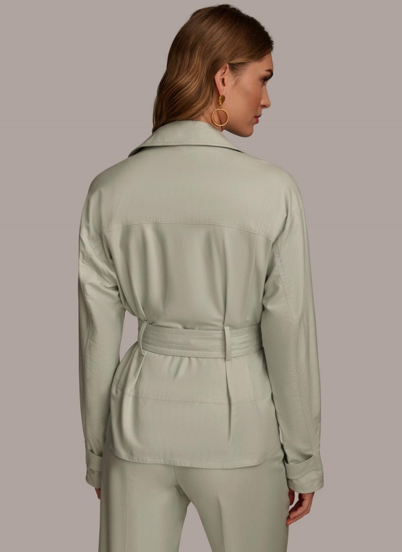 Blue Donna Karan Long Sleeve Belted Utility Jacket | Israel_DK40679