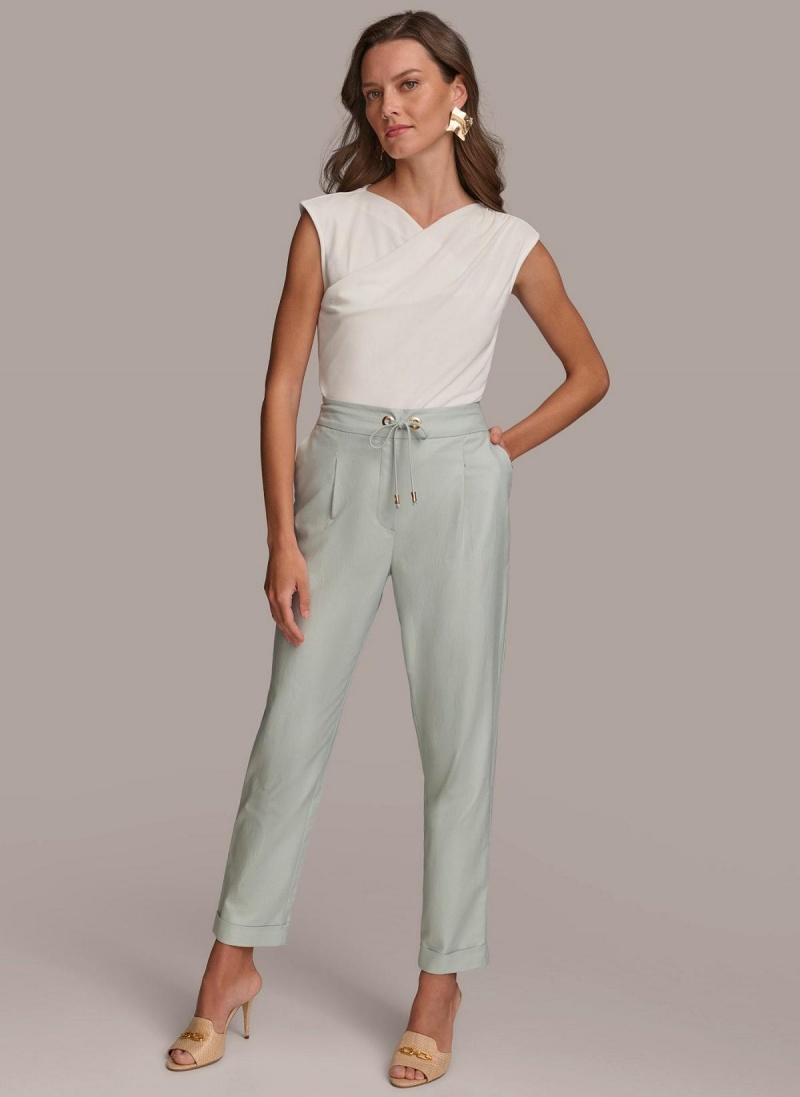 Blue Donna Karan Slim Tie Waist Cuff Pants | Israel_DK90878