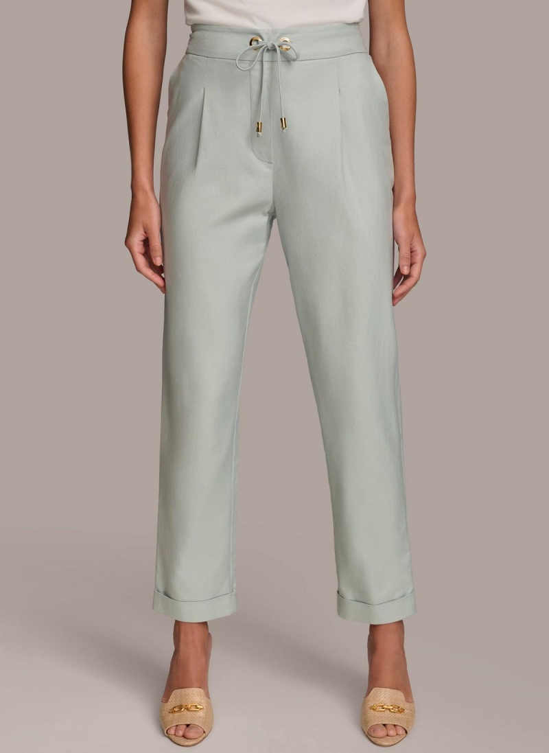 Blue Donna Karan Slim Tie Waist Cuff Pants | Israel_DK90878