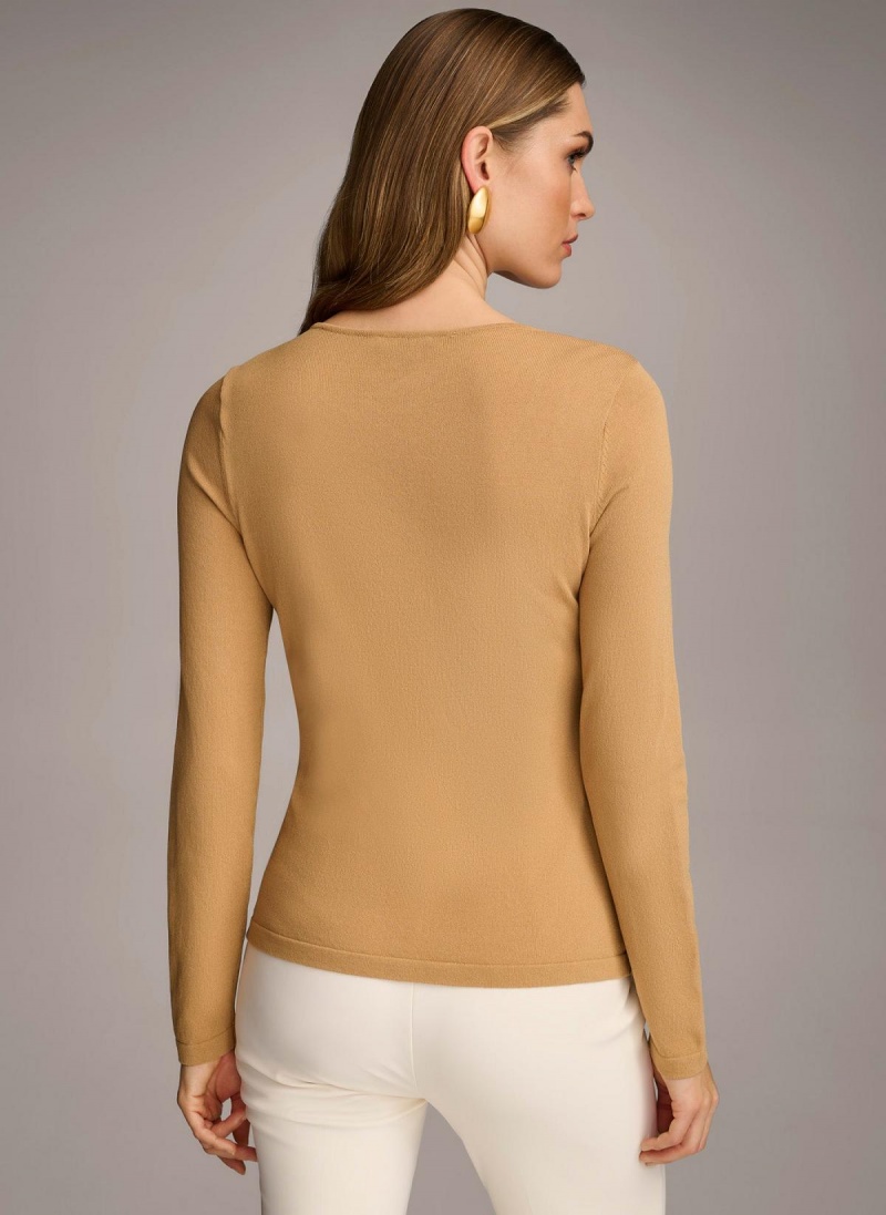 Brown Donna Karan Buckle Hardware Sweaters and Tops | Israel_DK33089