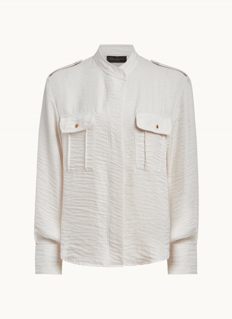 Cream Donna Karan Button Up With Pockets Sweaters and Tops | Israel_DK73103