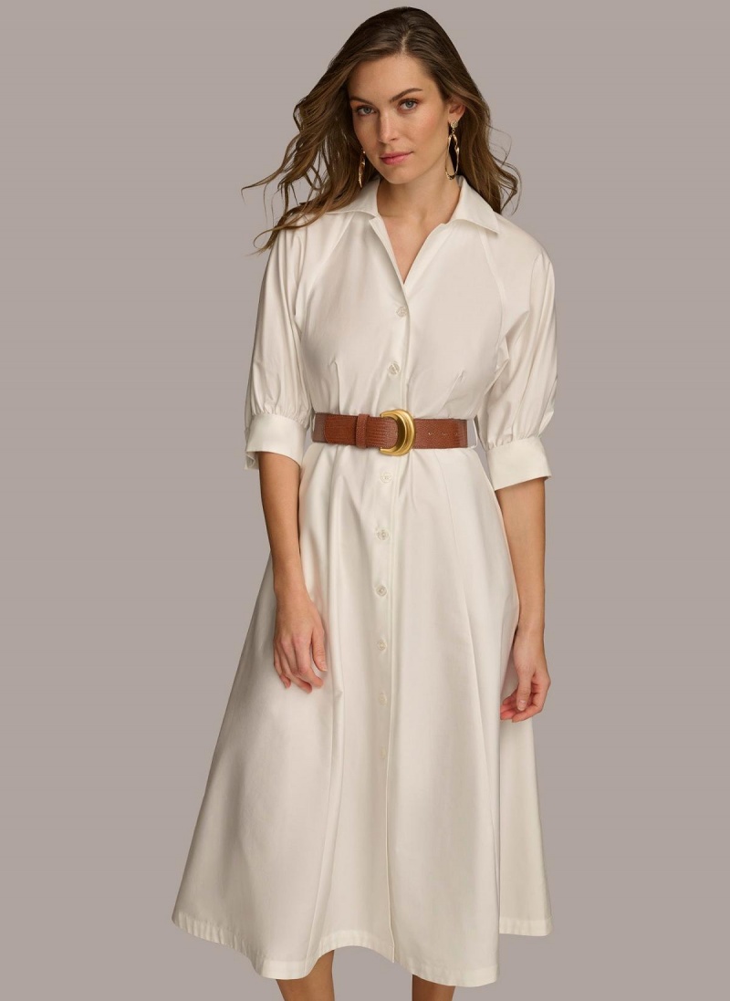 Cream Donna Karan Cotton Shirt Dress | Israel_DK88473