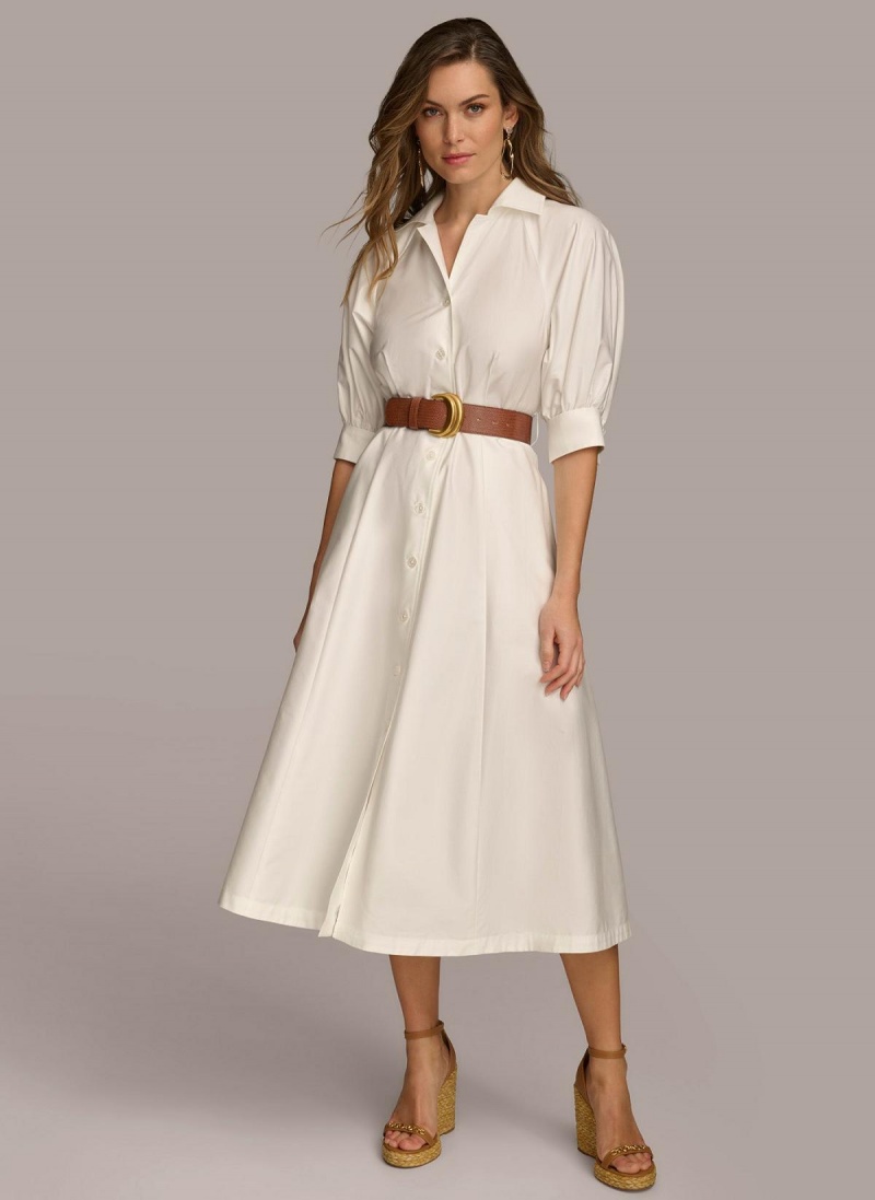 Cream Donna Karan Cotton Shirt Dress | Israel_DK88473