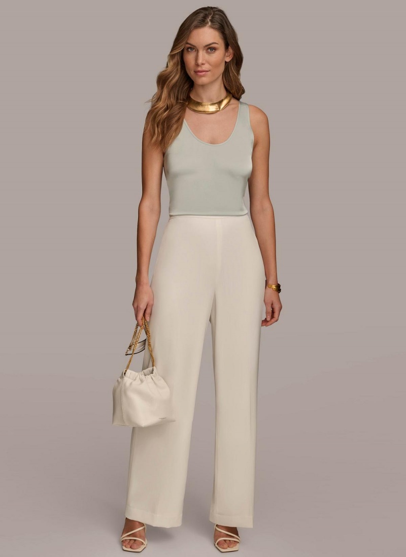 Cream Donna Karan Flat Front Wide Leg Pants | Israel_DK96679