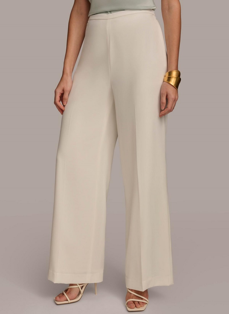 Cream Donna Karan Flat Front Wide Leg Pants | Israel_DK96679