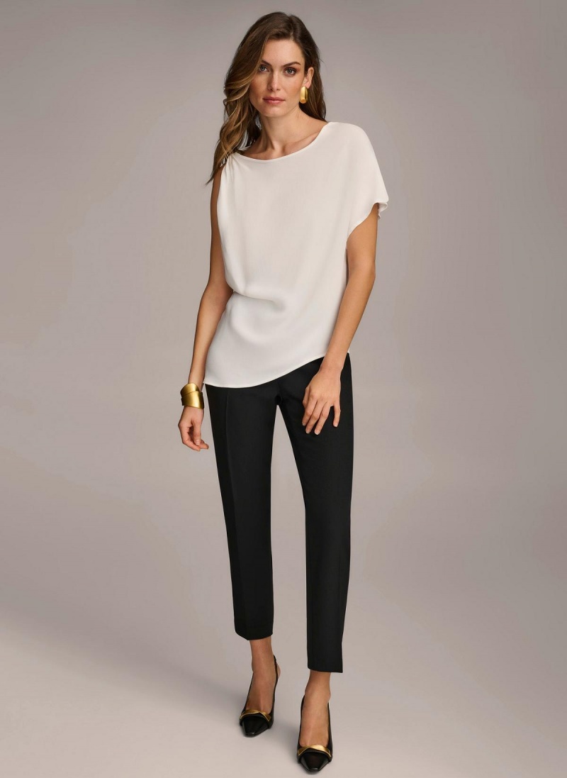 Cream Donna Karan Gathered Hardware Shoulder Sweaters and Tops | Israel_DK48998