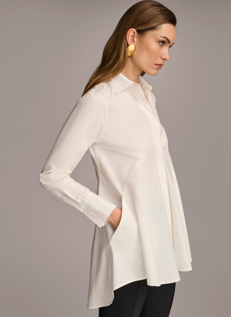 Cream Donna Karan Long Sleeve A-line Tunic Sweaters and Tops | Israel_DK75349