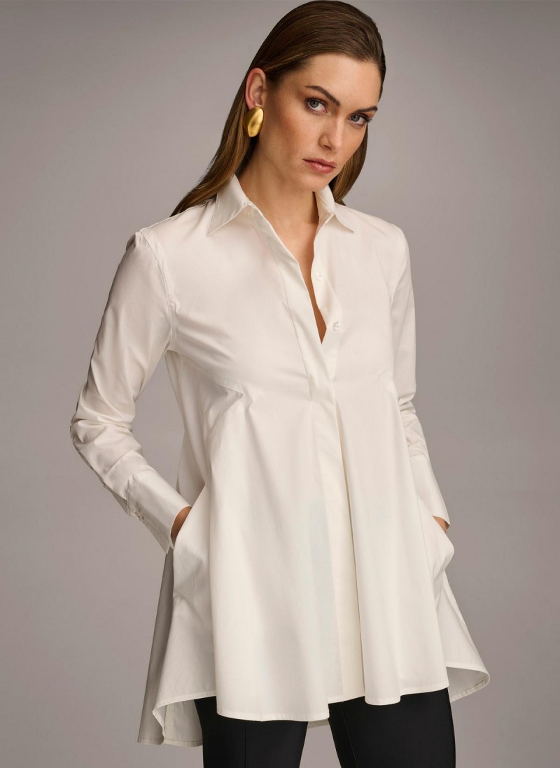 Cream Donna Karan Long Sleeve A-line Tunic Sweaters and Tops | Israel_DK75349