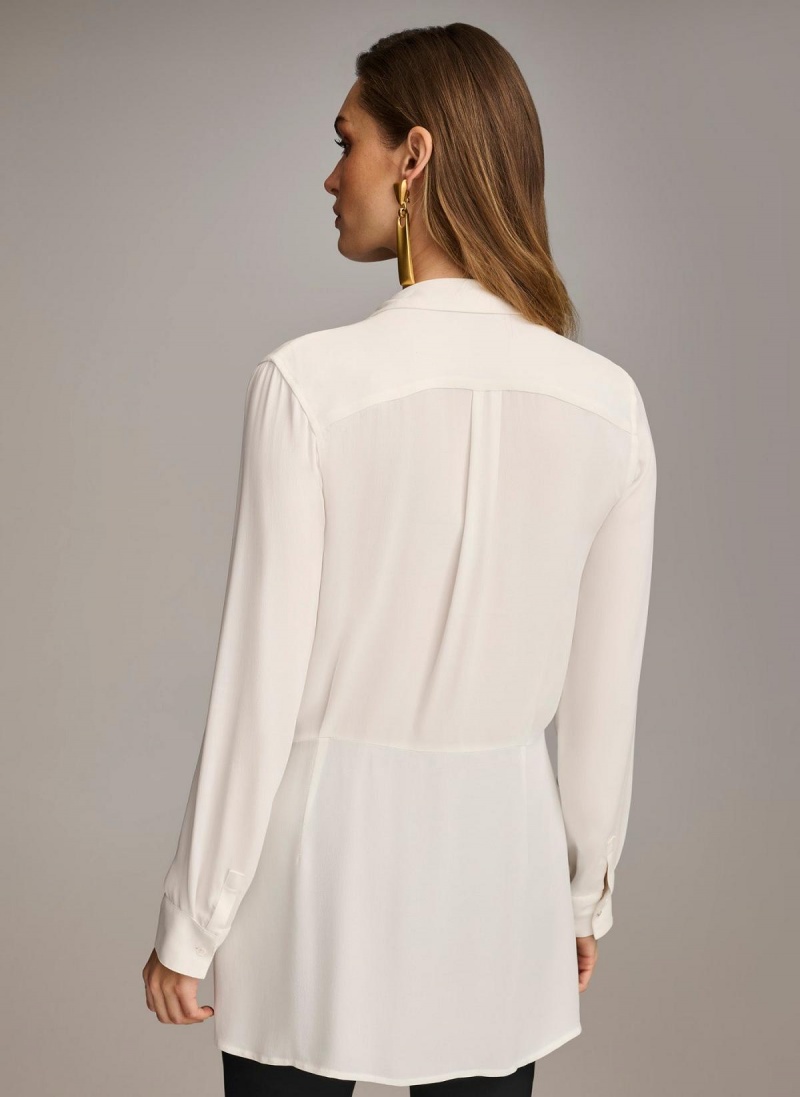 Cream Donna Karan Long Sleeve High-low With Tie At Waist Sweaters and Tops | Israel_DK28946