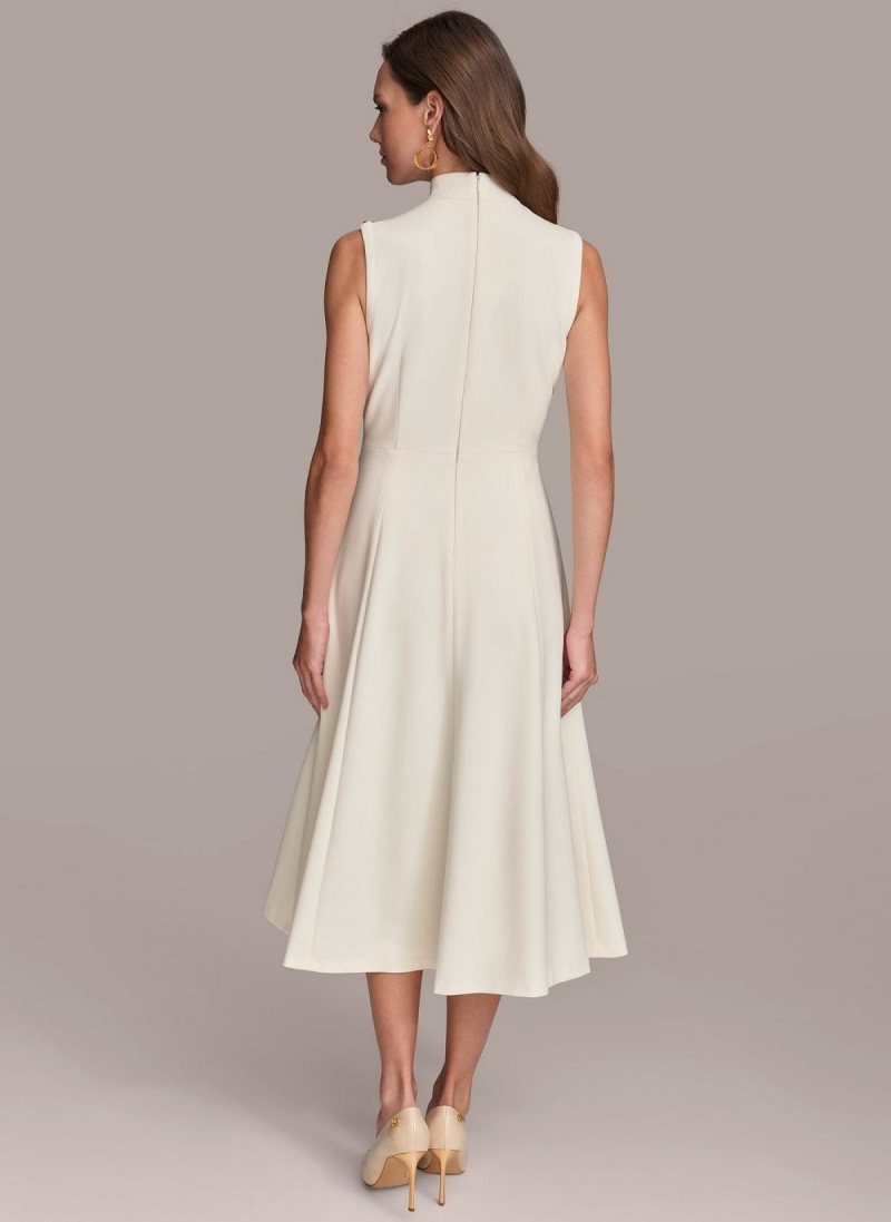 Cream Donna Karan Mock Neck Midi Dress | Israel_DK57038