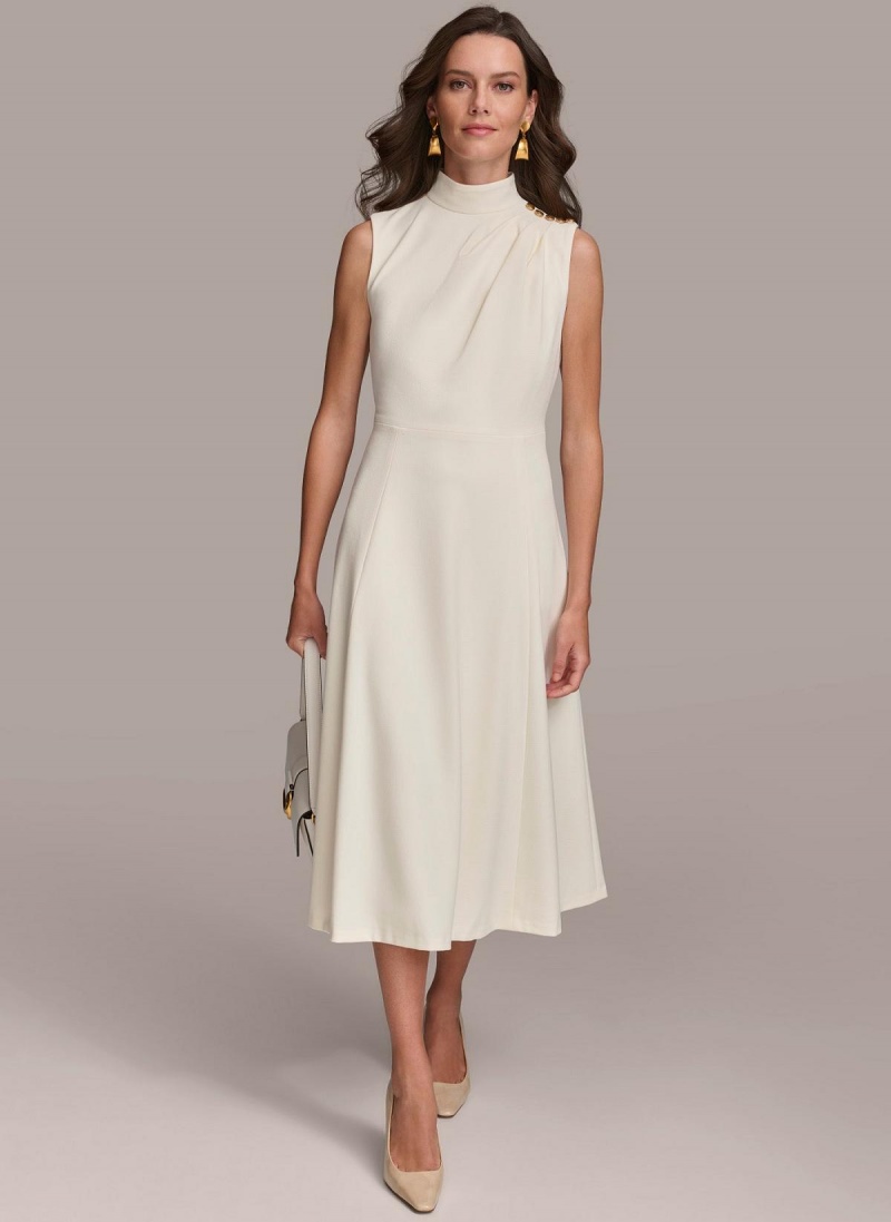 Cream Donna Karan Mock Neck Midi Dress | Israel_DK57038