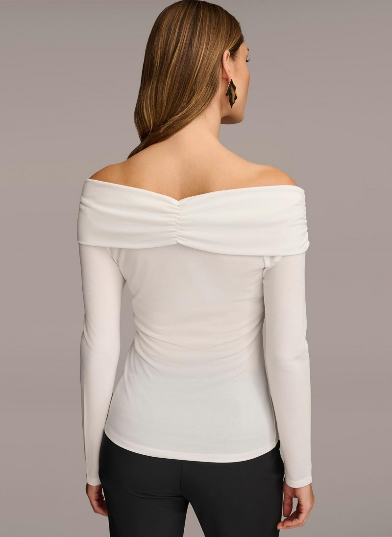 Cream Donna Karan Off Shoulder Wrap Sweaters and Tops | Israel_DK51789