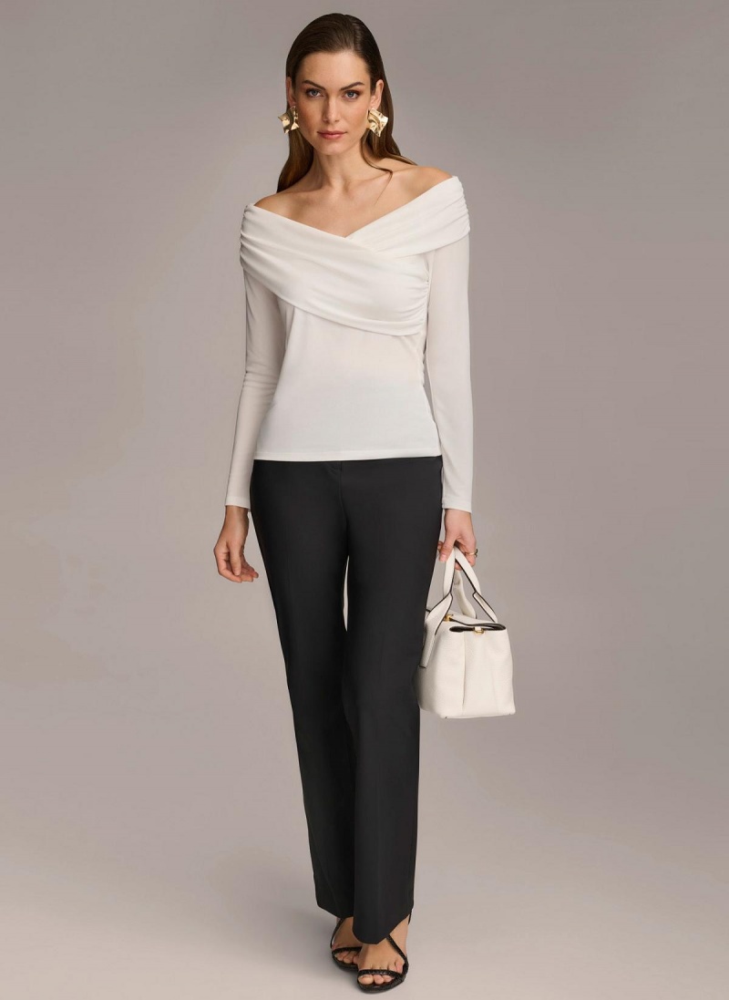 Cream Donna Karan Off Shoulder Wrap Sweaters and Tops | Israel_DK51789