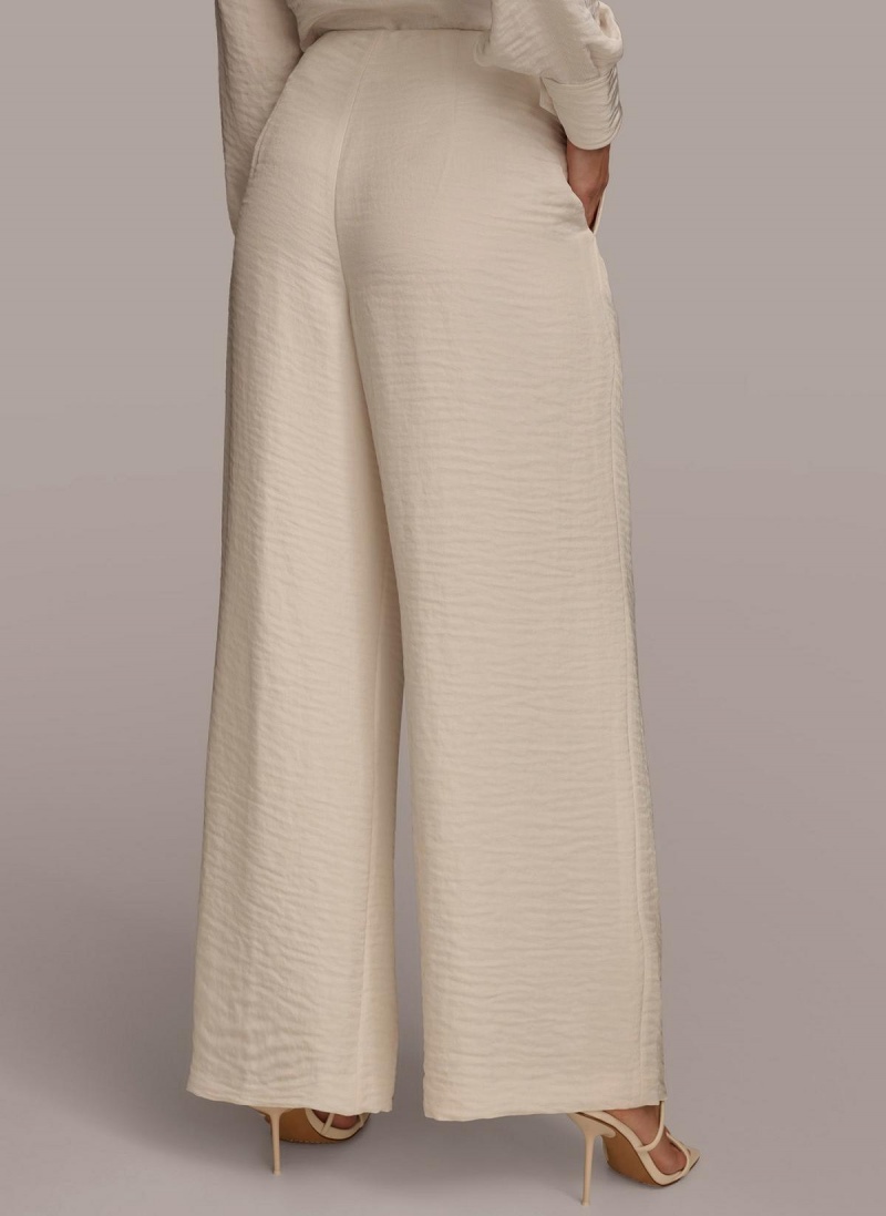 Cream Donna Karan Pleated Wide Leg Pants | Israel_DK13804