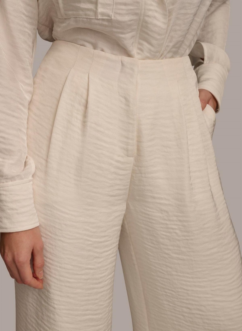 Cream Donna Karan Pleated Wide Leg Pants | Israel_DK13804