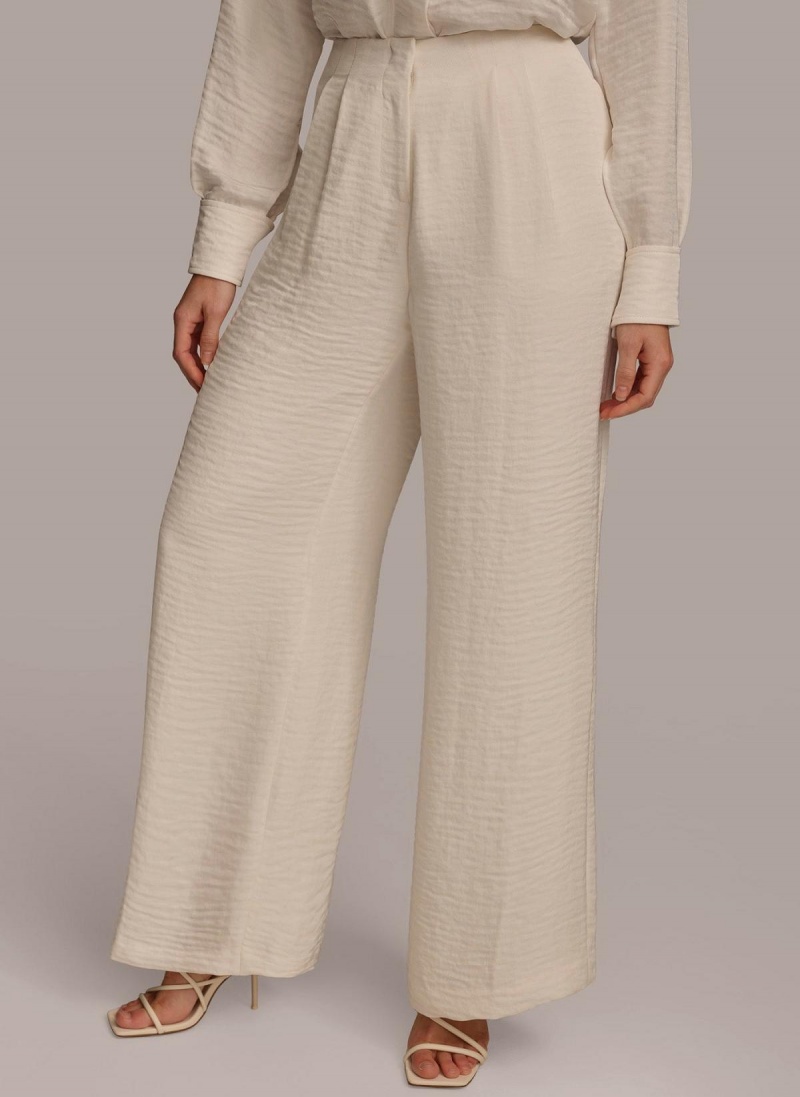 Cream Donna Karan Pleated Wide Leg Pants | Israel_DK13804