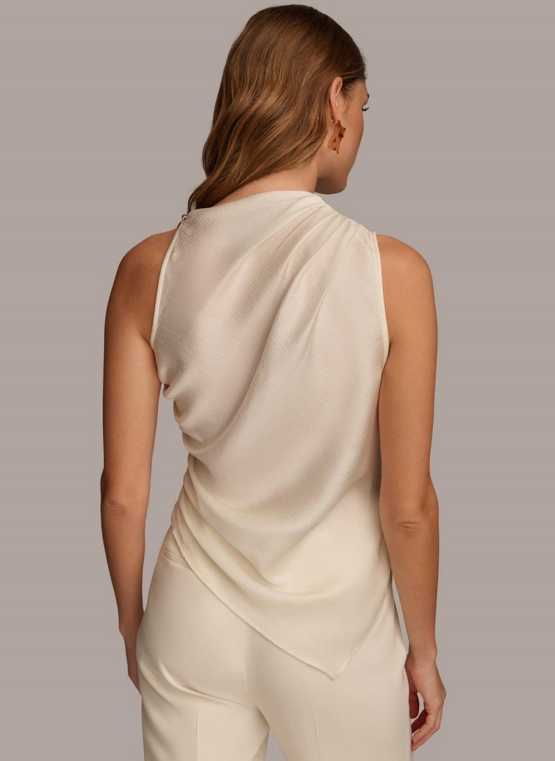 Cream Donna Karan Ruched With Angled Hem Sweaters and Tops | Israel_DK12641