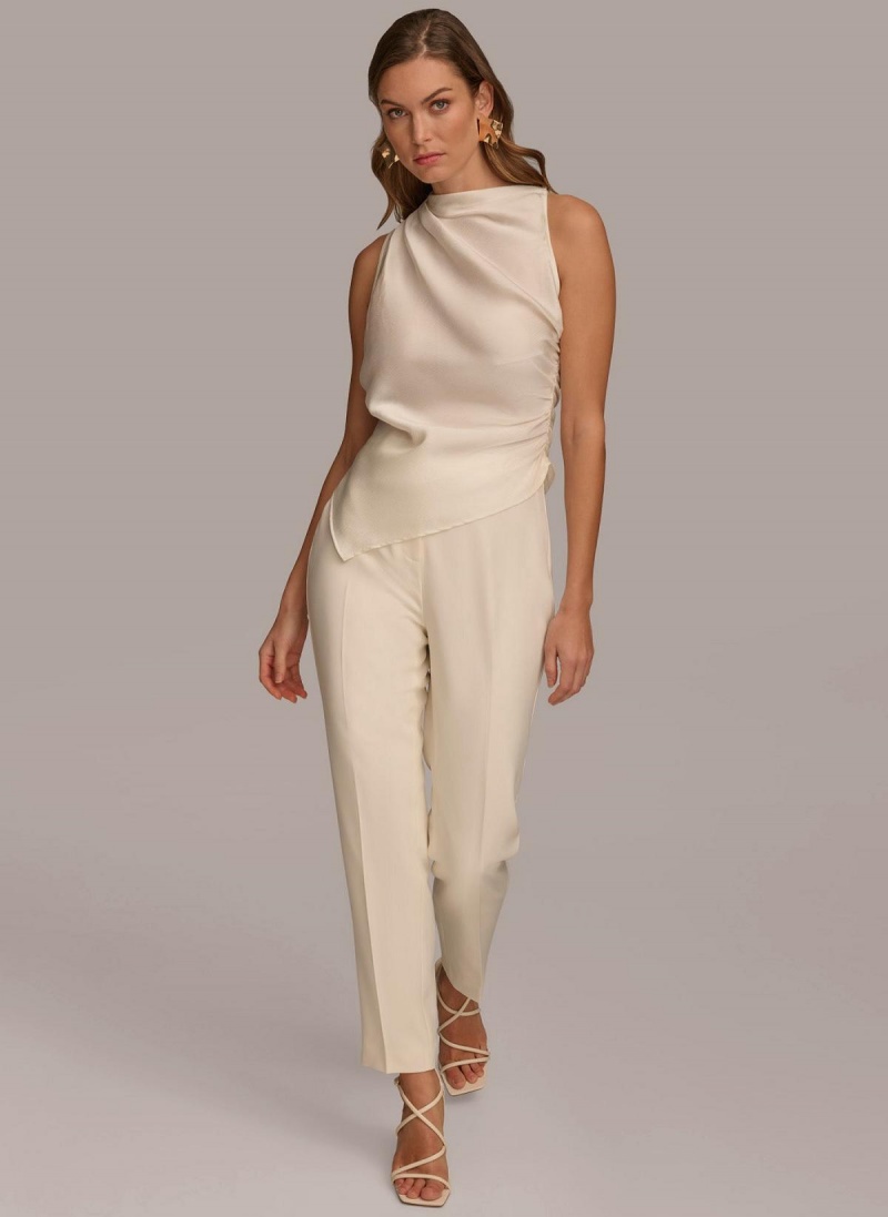 Cream Donna Karan Ruched With Angled Hem Sweaters and Tops | Israel_DK12641