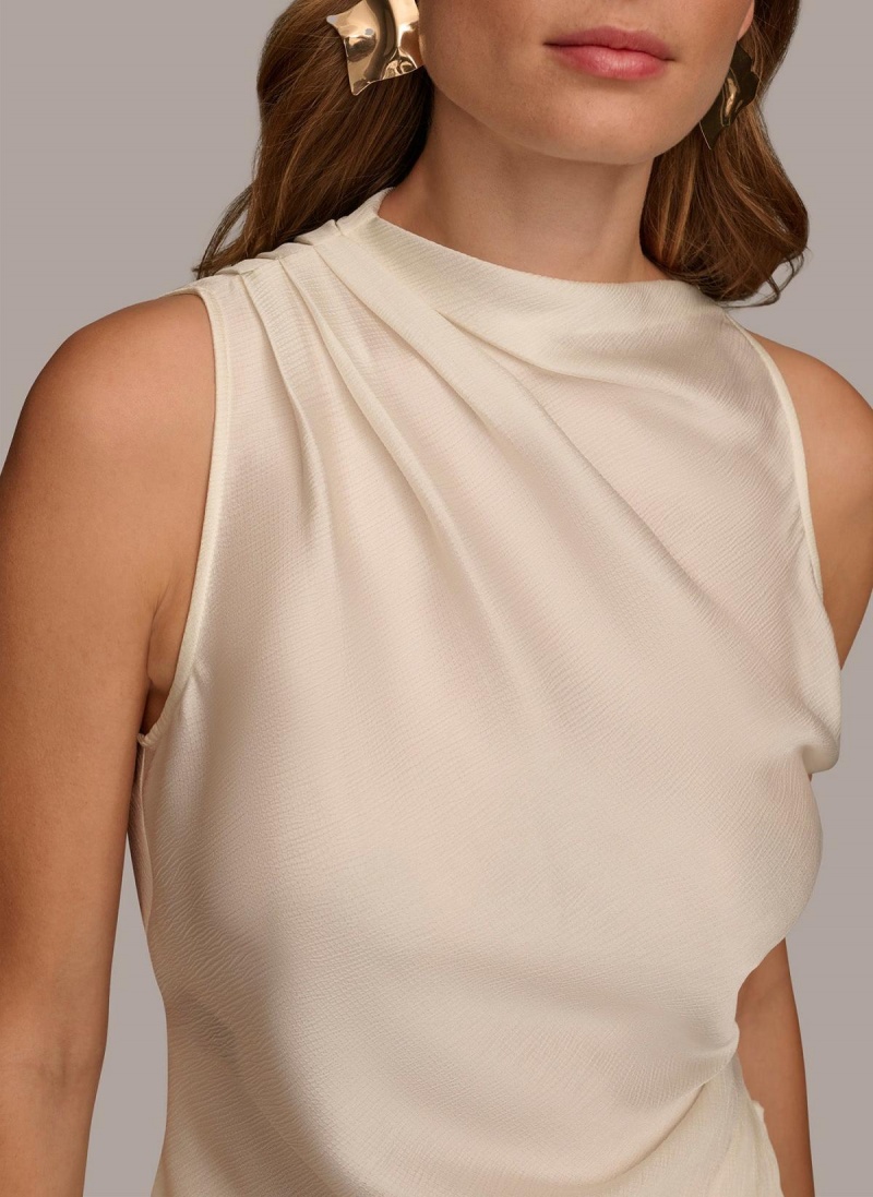 Cream Donna Karan Ruched With Angled Hem Sweaters and Tops | Israel_DK12641