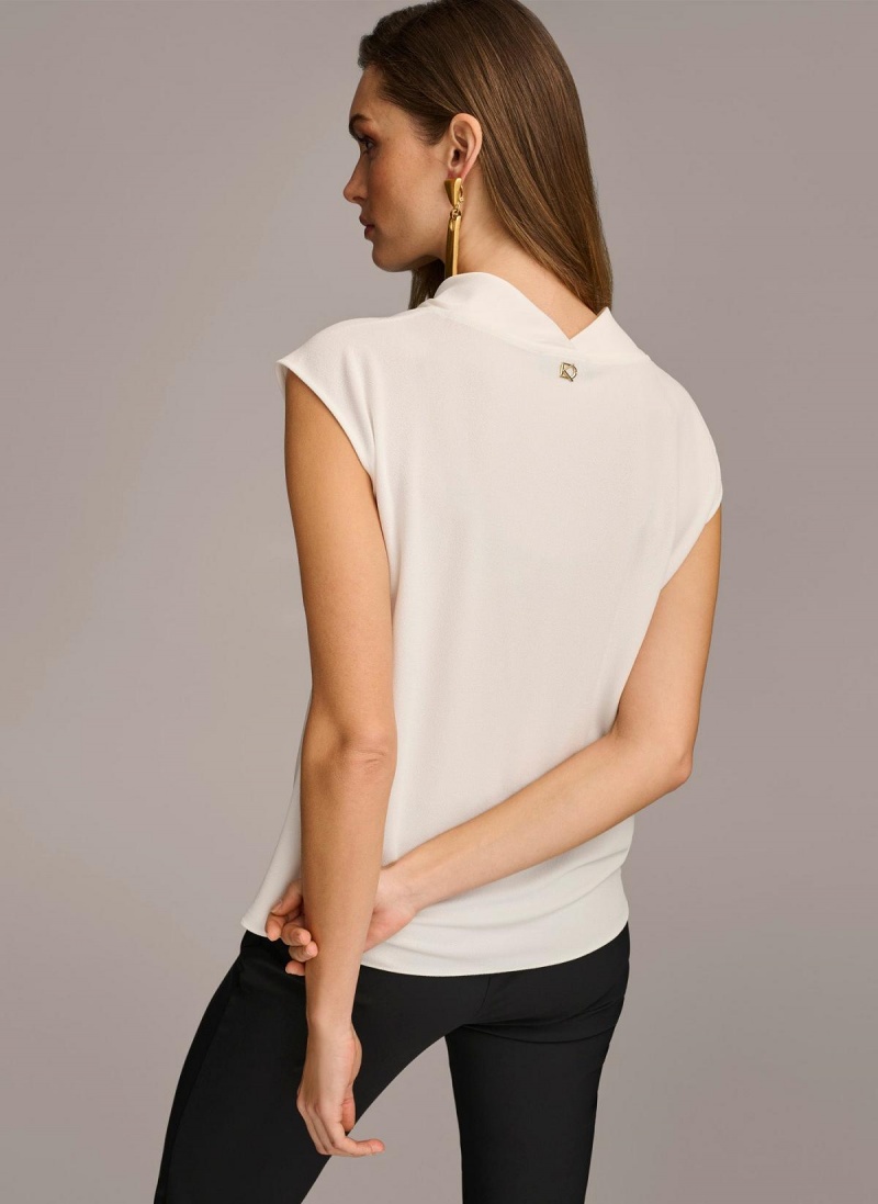 Cream Donna Karan Sleeveless Cowl Neck Sweaters and Tops | Israel_DK82670