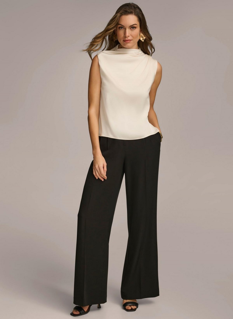 Cream Donna Karan Sleeveless Draped Mockneck Sweaters and Tops | Israel_DK48297