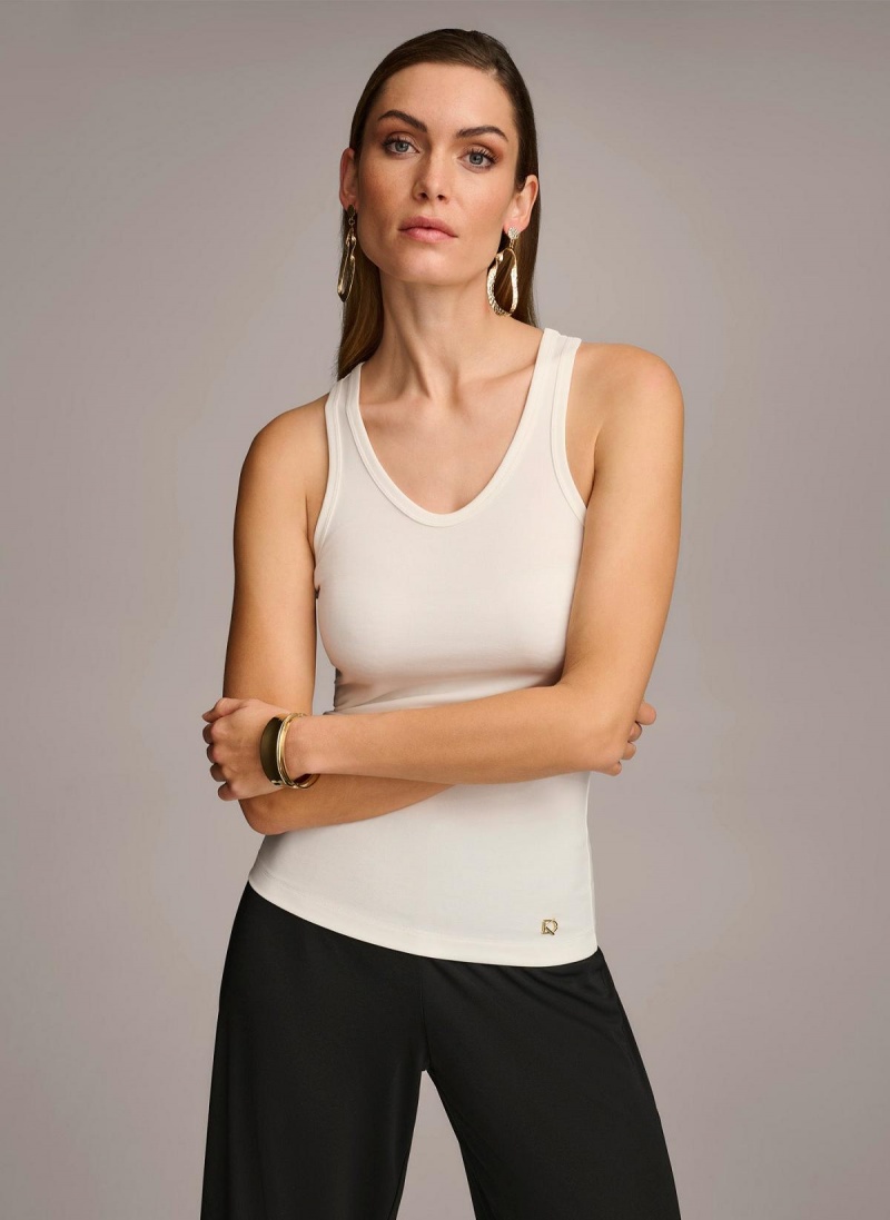 Cream Donna Karan Sleeveless Knit Shell Sweaters and Tops | Israel_DK64323