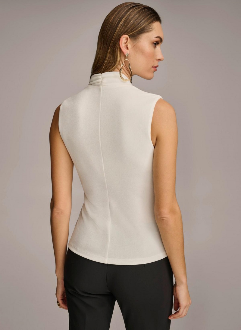 Cream Donna Karan V-neck With Hardware And Ruched Detail Sweaters and Tops | Israel_DK64120