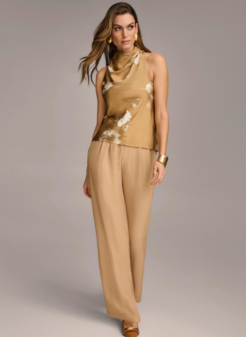 Gold Cream Donna Karan High Drape Neck Sweaters and Tops | Israel_DK73378