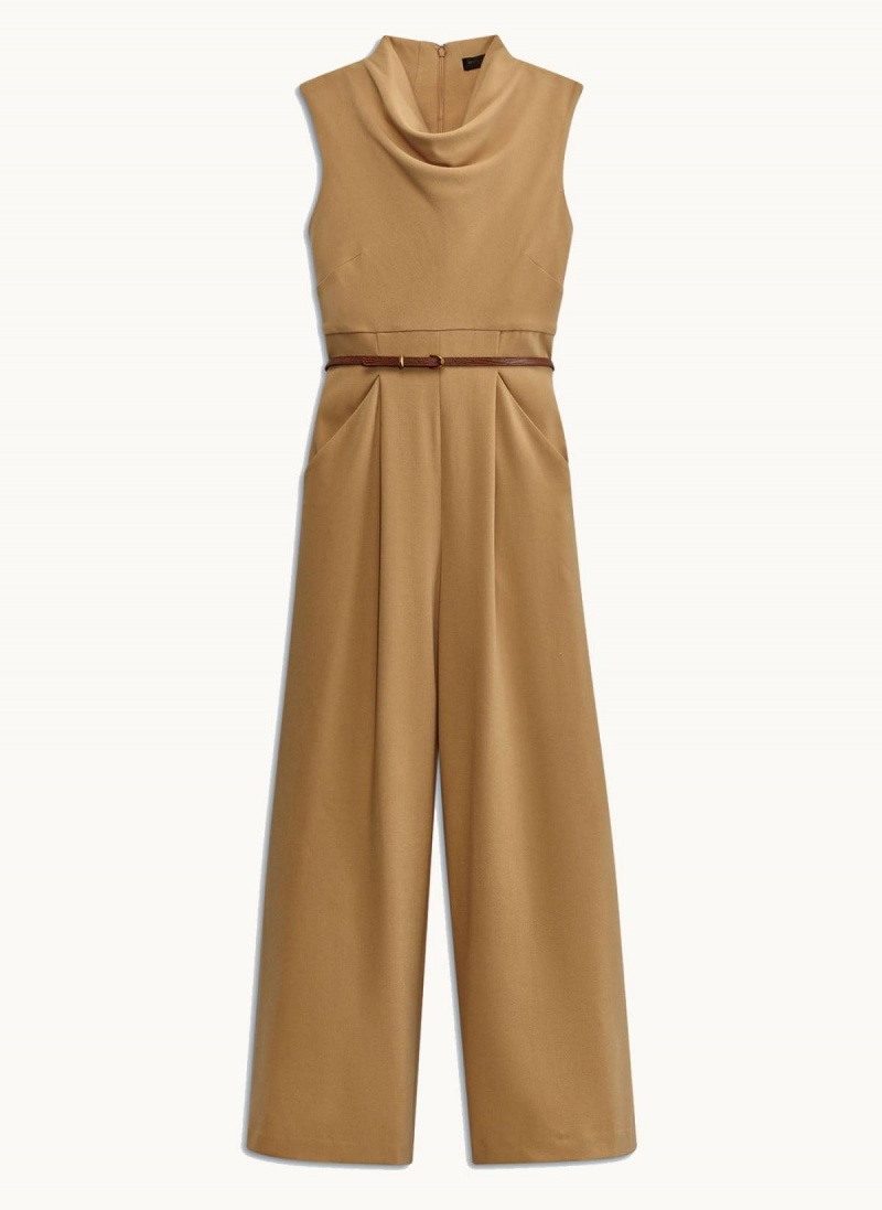 Gold Donna Karan Cowl Neck Belted With Pockets Jumpsuit | Israel_DK27253